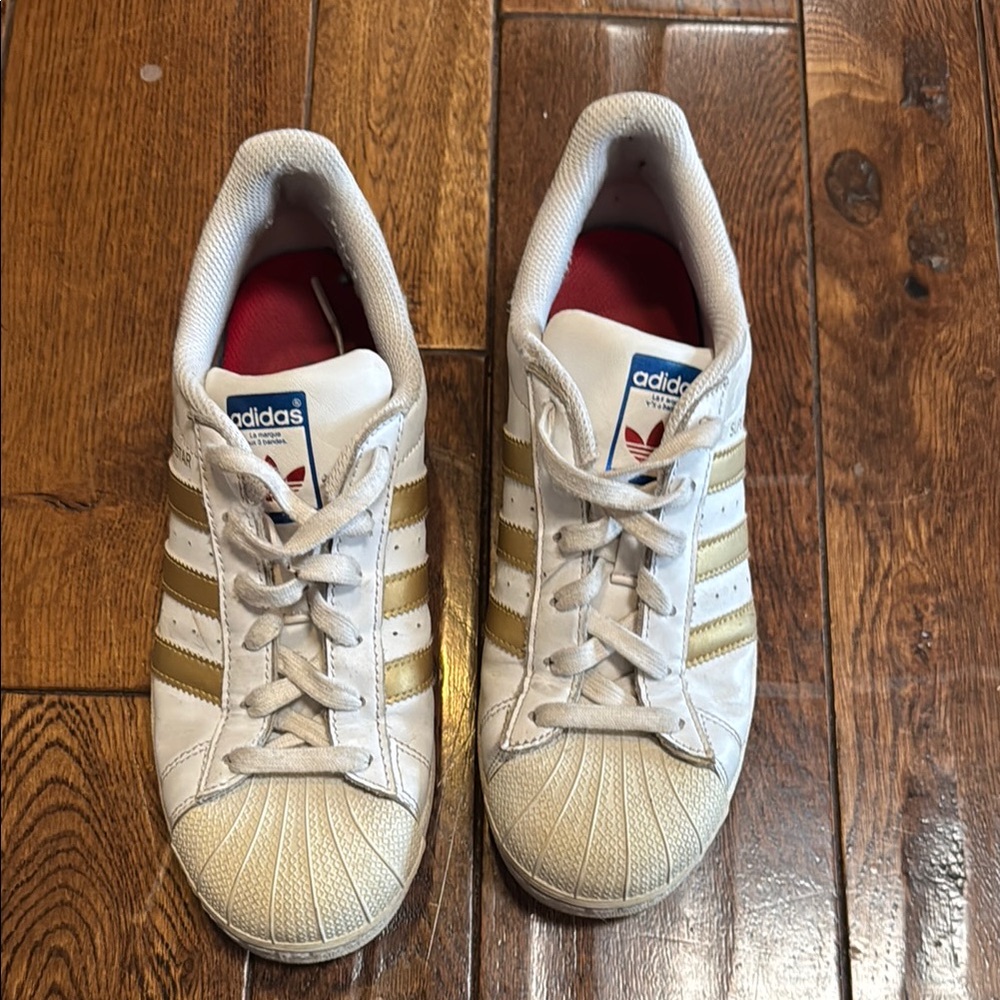Adidas White and Gold Sneakers